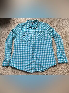 Blue and White Button Up Shirt